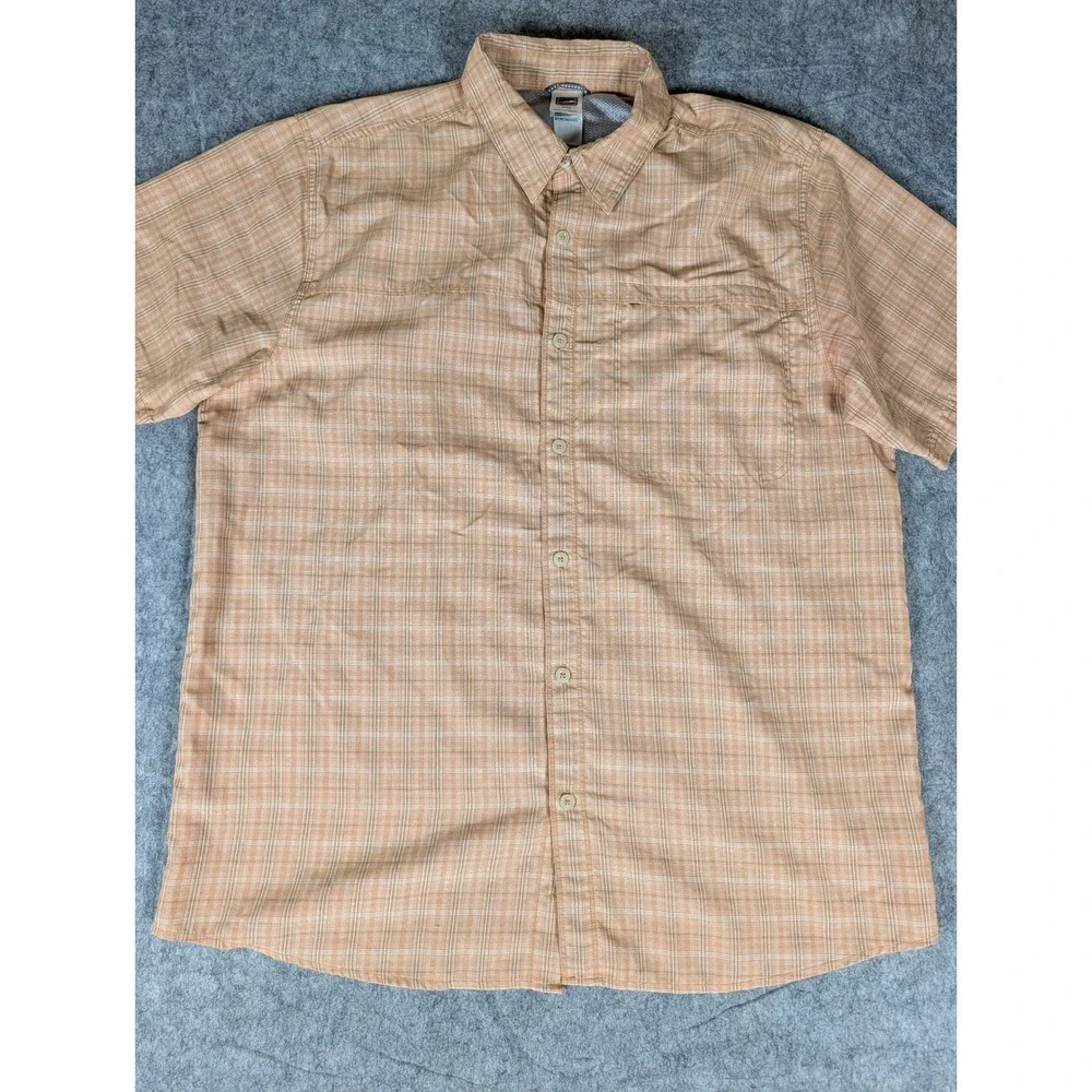 The North Face Mens Short Sleeve Plaid Button Down Shirt Orange Mesh Lined XL